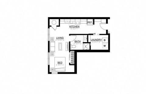 Floor plan for studio, 1 bath, 578 sqft